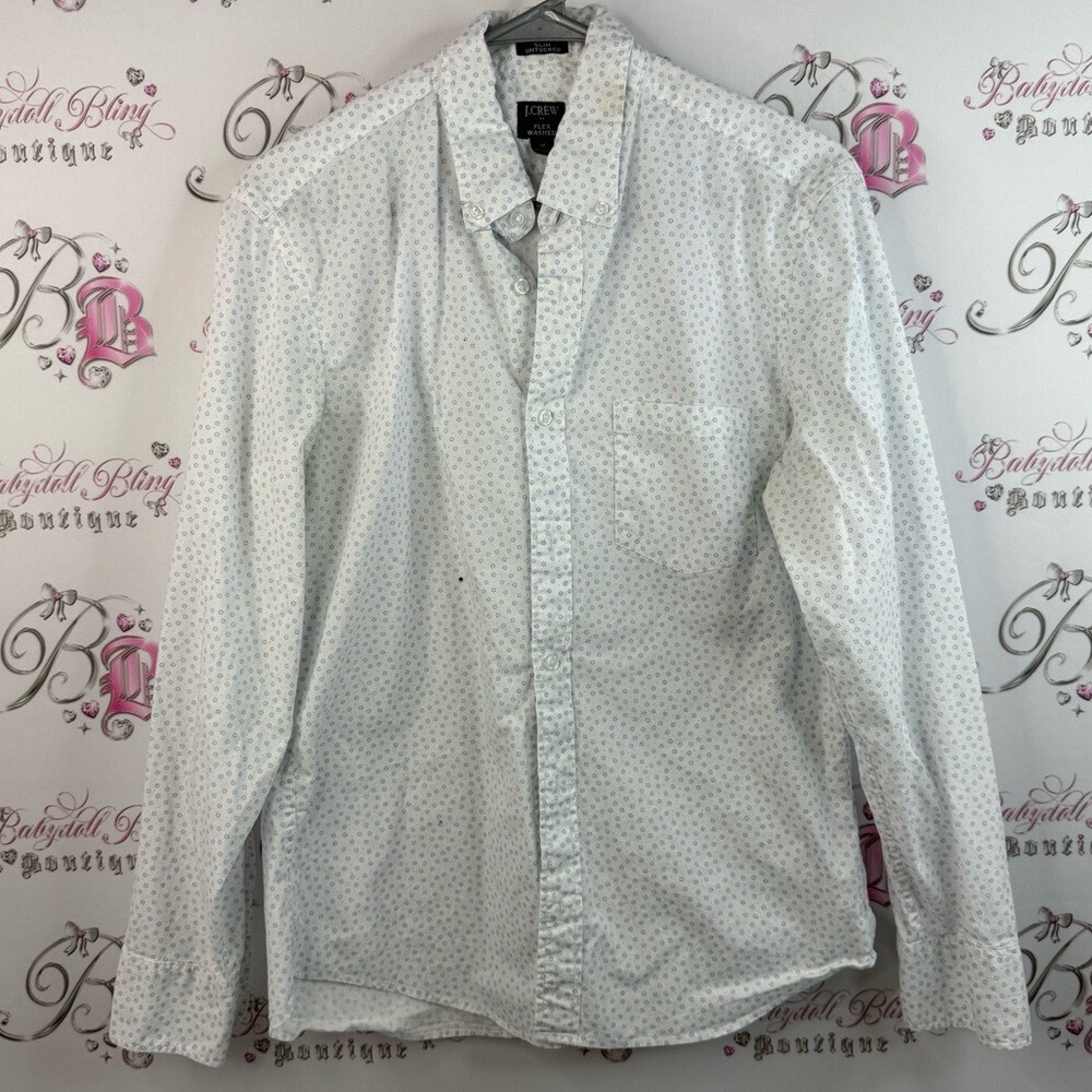 J. Crew button up long sleeve floral slim untucked White blue Patterned Shirt